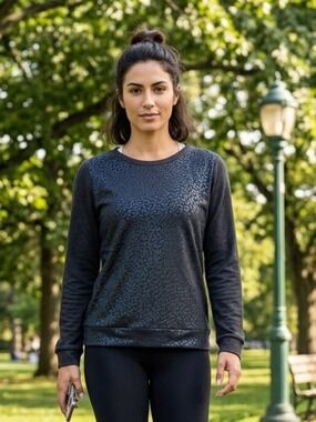 Obey Propaganda Metallic Leopard Print Long Sleeve Top Grey Shimmer Sweater M